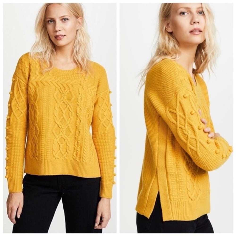Madewell Open Side Bobble Yellow Wool Knit Sweater Size Medium